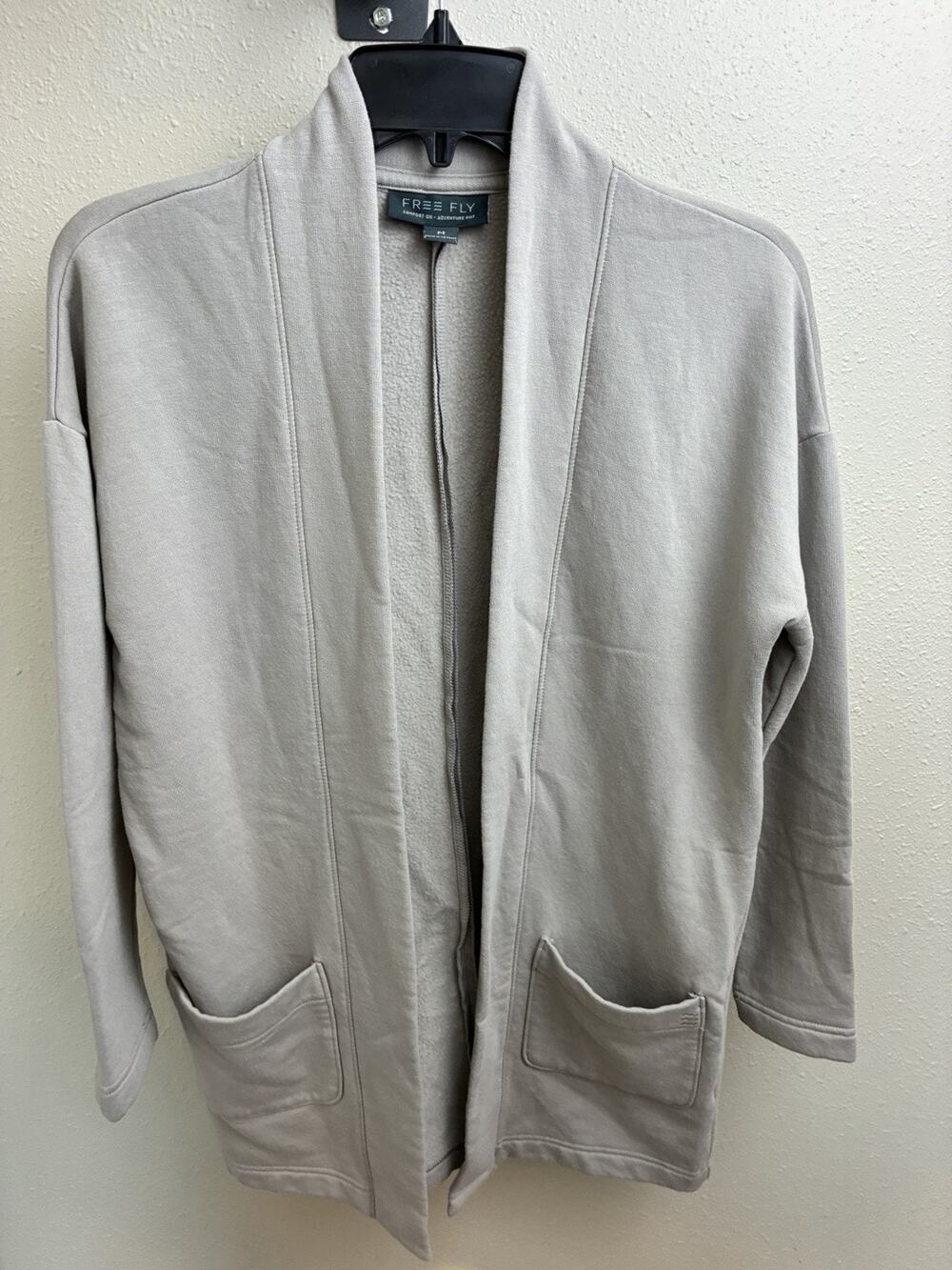 Free Fly Bamboo Fleece Cardigan Women M Tan Open Front Long Sleeve Pockets EUC